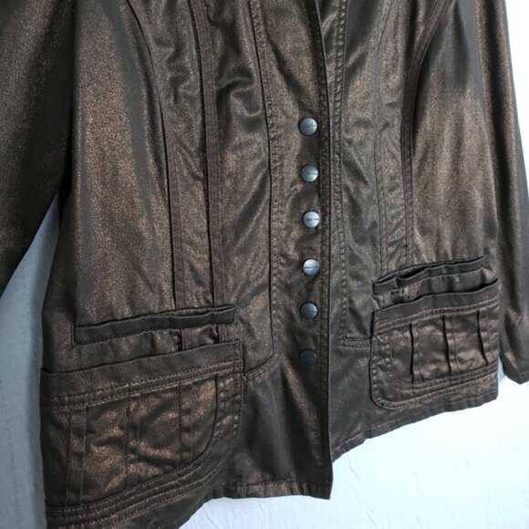 Coldwater Creek Metallic Bronze Jacket Blazer Snap Button Closure size 14P - Picture 5 of 16